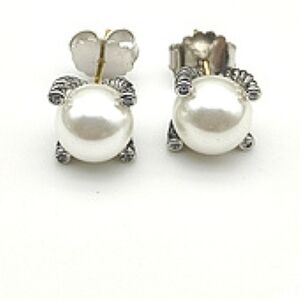 🦋David Yurman Large  Pearl Diamonds Silver Studs Butterfly.6mm.